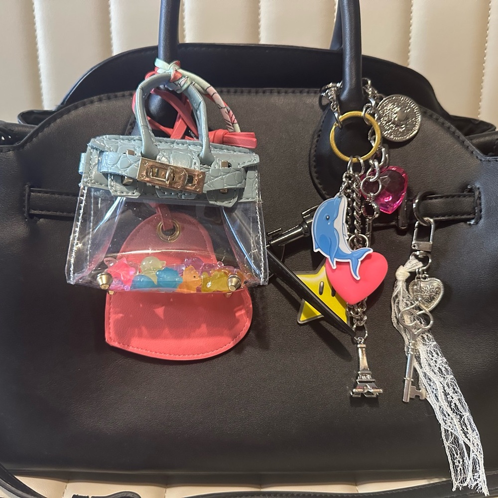 Mini Transparent Purse Charm Keychain – Light Blue Croc Style Bag Charm
